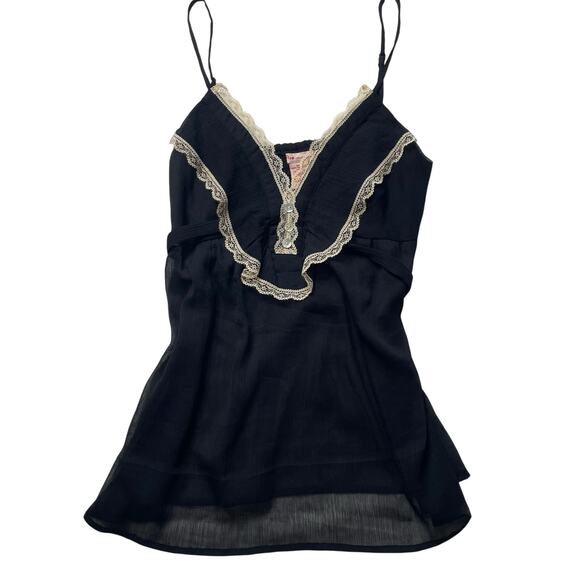 no brand Tops - Y2K Black Lace Cami Tank Top Sz Medium Women's Feminine Dainty Babydoll Flowy